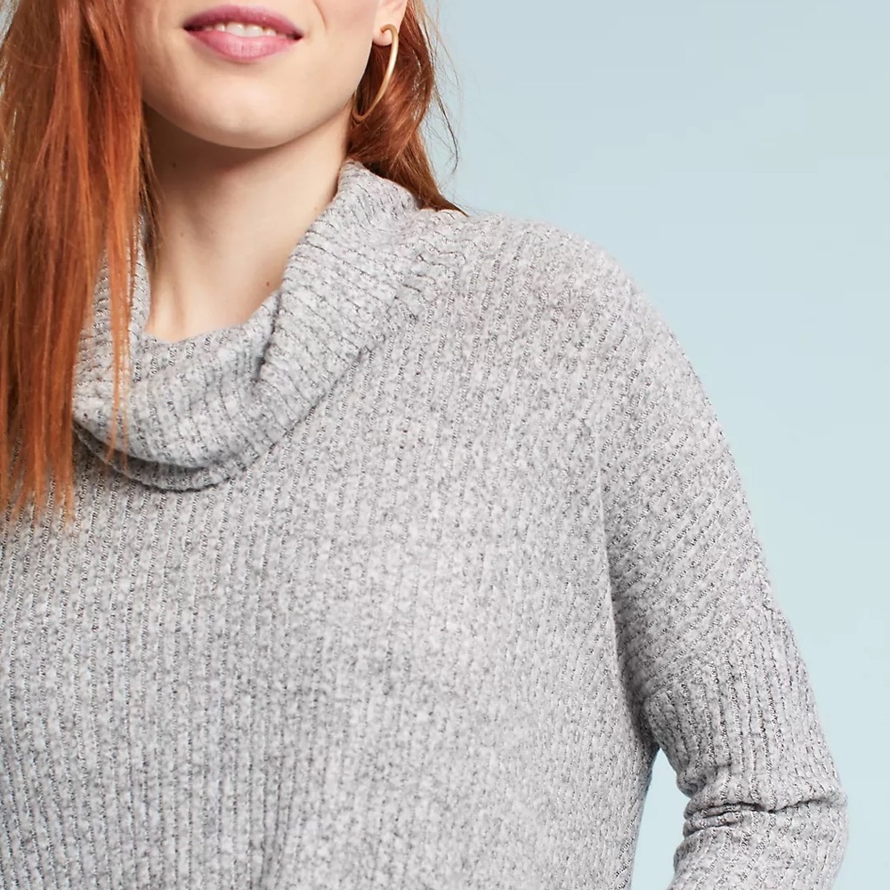 Maeve Cowl Neck Knit Ribbed Sweater Top Heather Gray Anthropologie Women’s Small